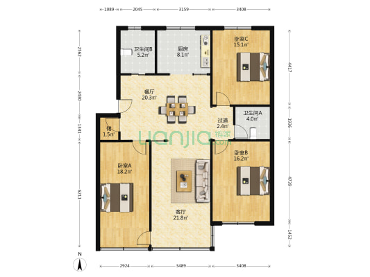 南苑三村 3室2厅2卫 131平方