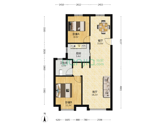 金隅金成熙府 2室2厅1卫 89平方