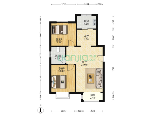 金和园 2室2厅1卫 88平方