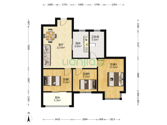 花样年别样城2期 3室1厅1卫 87平方