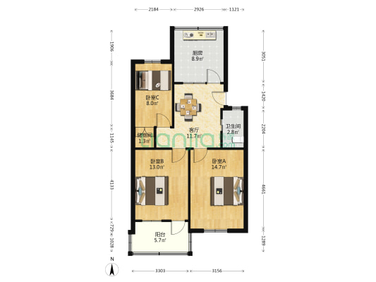 小河东村 3室1厅1卫 76平方