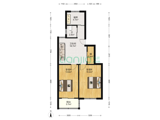 团结路2号 2室0厅2卫 77平方