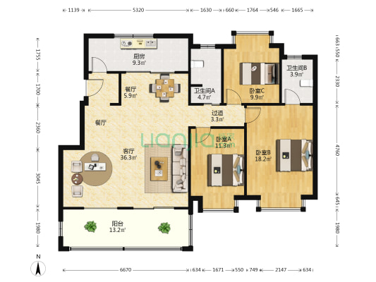 春江明月苑 3室2厅2卫 138平方