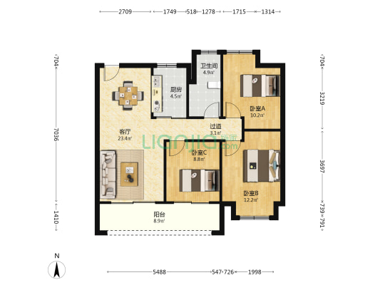 卓越悦珑庭 3室1厅1卫 93平方