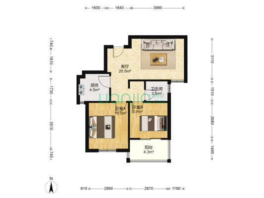 新海家园C区 2室1厅1卫 63平方