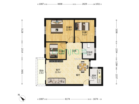 粤隆花园 3室1厅1卫 79平方