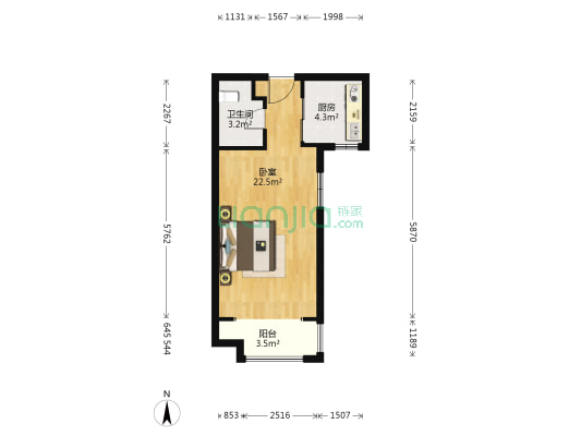 福根美林 1室0厅1卫 47平方