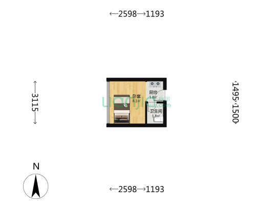 瑞田大厦 1室0厅1卫 18平方