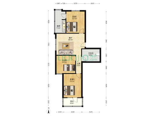 学府街359号院 3室1厅1卫 96平方
