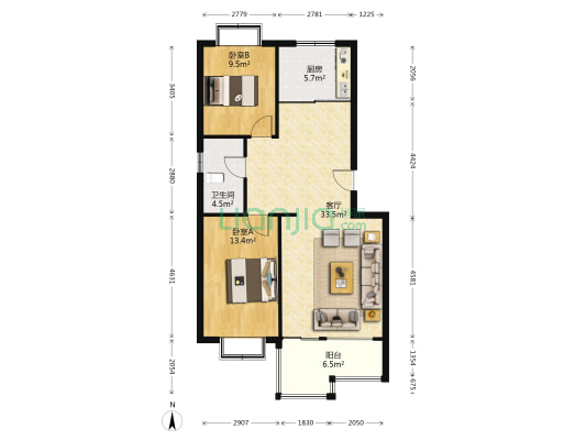 南北通透 低楼层大客厅，南北户型，园林社区-户型图