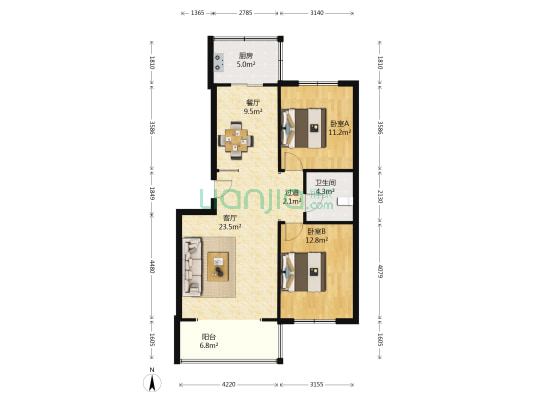地质家园小区 2室2厅1卫 97平方