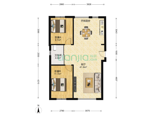 万龙丽水湾 2室1厅1卫 91平方