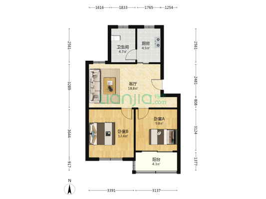 红翔新村 2室1厅1卫 68平方
