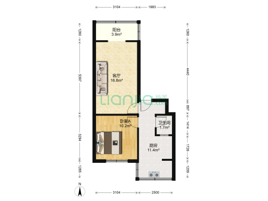 猛追湾东街4号 1室1厅1卫 50平方
