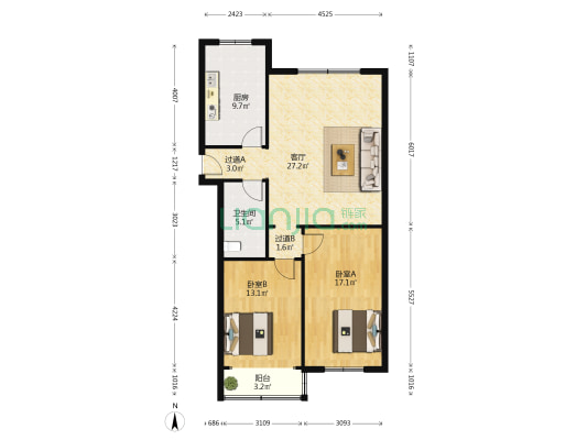 金都花园(即墨) 2室1厅1卫 101平方