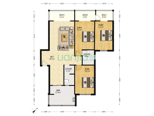 星科北街2号 3室1厅2卫 131平方