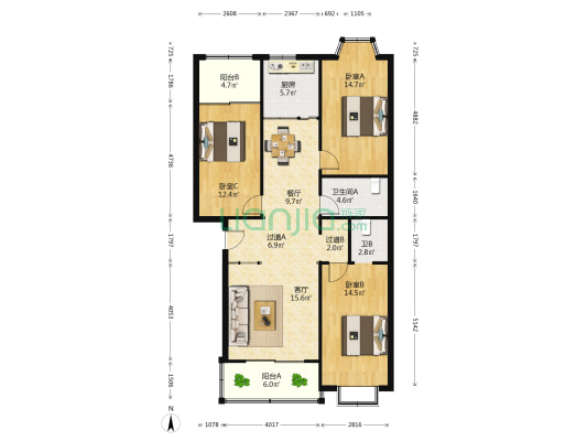 名都佳苑 3室2厅2卫 126平方