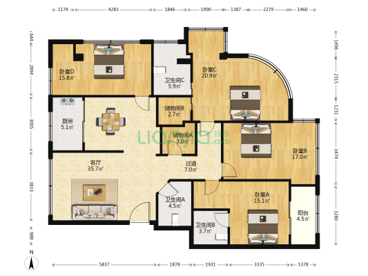 西新路仓桥新村 4室1厅3卫 170平方
