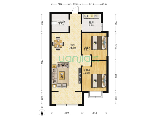 汾东北路21−1号 2室1厅1卫 93平方