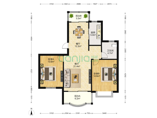 宜嘉苑 2室2厅1卫 102平方