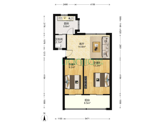 三波小区 2室1厅1卫 68平方