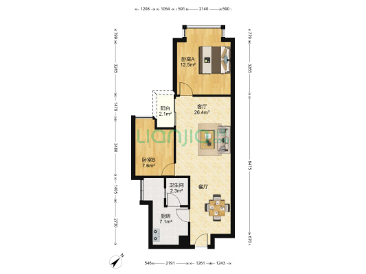 天誉华庭 2室1厅1卫 77平方