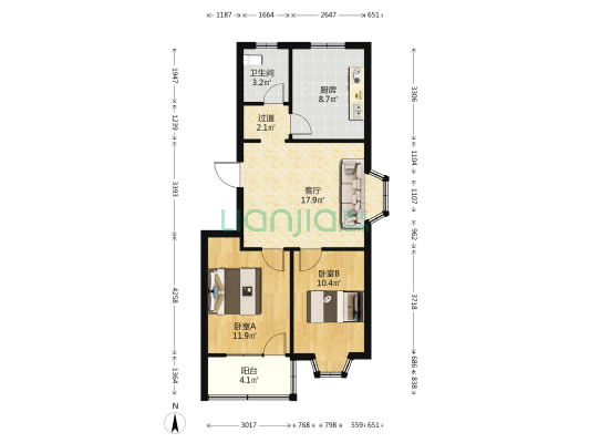 鑫海源小区 2室1厅1卫 80平方