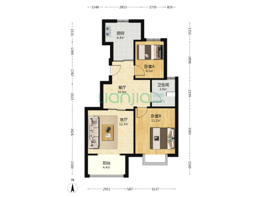 南北向的户型，采光好，户型好，视野好-户型图
