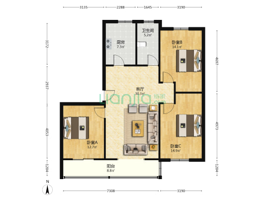 三鑫苑 3室1厅1卫 112平方