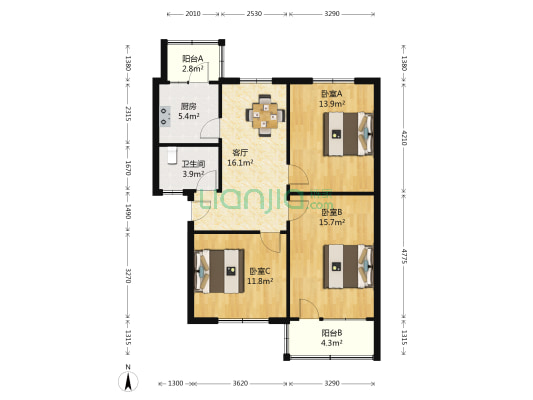 宋砦小区3号院 3室1厅1卫 86平方