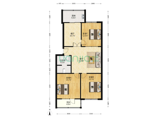 送变电南小区 3室2厅1卫 102平方