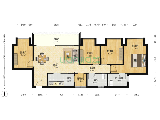 清韵阶庭 4室1厅2卫 99平方