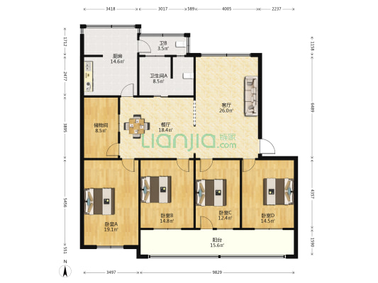 荣华路7号 4室2厅2卫 181平方