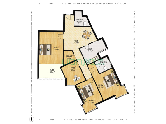 虹桥新城 4室1厅2卫 145平方
