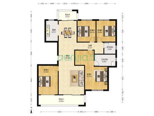 北辰中央公园辰玺 4室1厅2卫 163平方