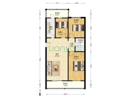 馥馨苑 3室1厅1卫 105平方