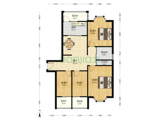 申舟明林苑 4室1厅2卫 109平方