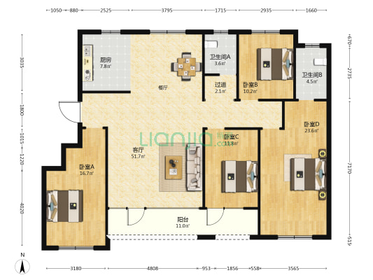 恒信·弥水春风 4室1厅2卫 165平方
