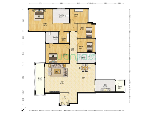 都市茗荟花园 4室1厅3卫 239平方