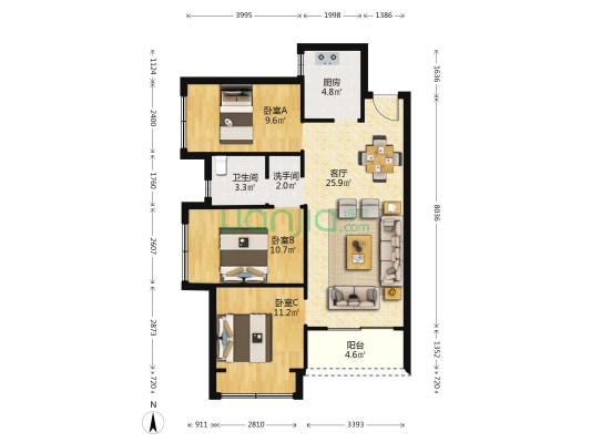 悦府 3室1厅2卫 89平方