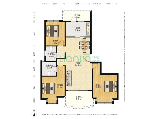 和富夏阁 3室1厅2卫 133平方