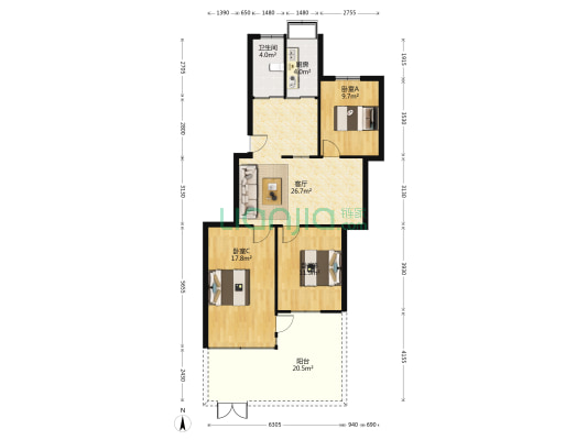 华中路供电局宿舍 3室1厅1卫 84平方