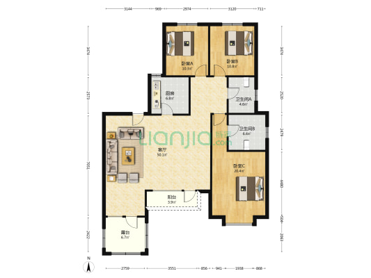 鸿坤理想湾南区洋房，南北通透三居室，可贷款-户型图