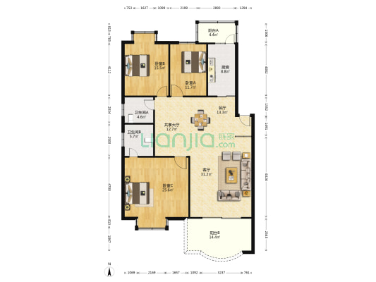 天地小筑 3室3厅2卫 156平方