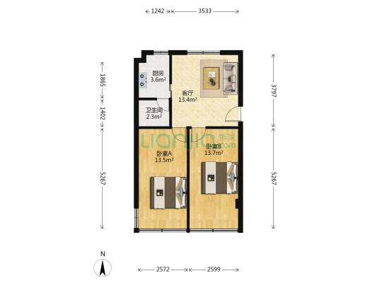 二矿小区 2室1厅1卫 54平方