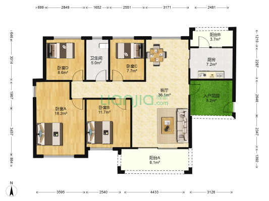 保利花城 4室1厅1卫 135平方