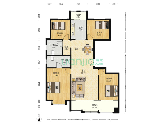 基业尚城  （理想家） 4室1厅2卫 150平方