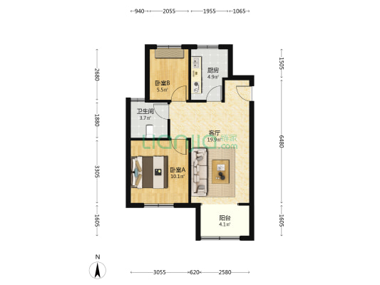 松南城云珠雅苑 2室1厅1卫 74平方