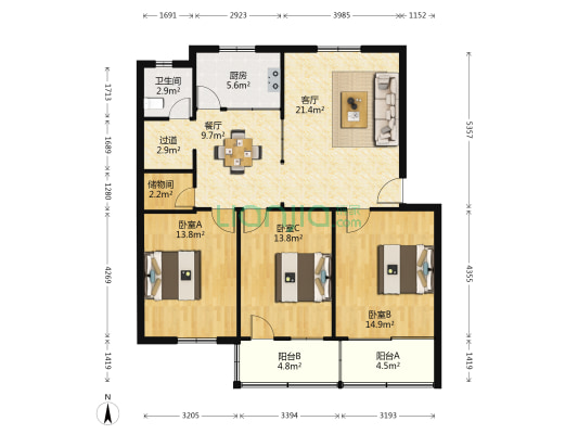 县社巷18号 3室2厅1卫 110平方