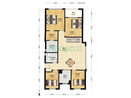 众安顺源里 4室1厅2卫 123平方